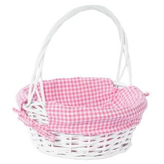 Vintiquewise White Round Willow Gift Basket with Gingham Liner and Handle | Michaels Stores