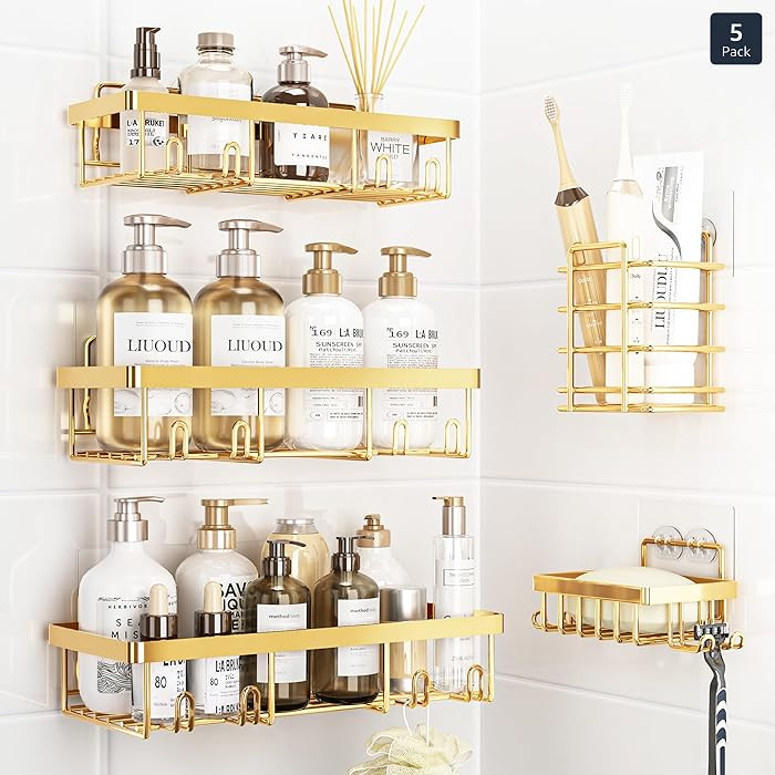 Liuoud 5 Pack Shower Caddy Organizer Rack Shelf for Inside Shower, Self Adhesive Wall Storage Bas... | Amazon (US)