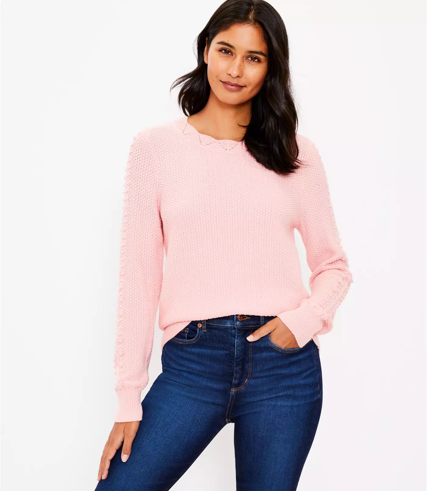 Scalloped Bobble Sleeve Sweater | LOFT | LOFT