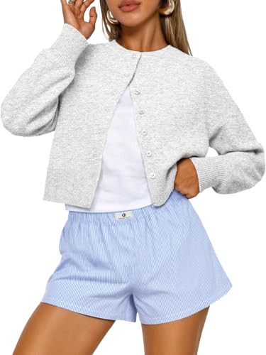 Trendy Queen Cropped Cardigan Sweaters for Women Lightweight Y2k Fall Outfits Spring Fashion Clothes 2026 Grey XL | Amazon (US)