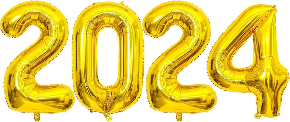 Gold Number 2024 Balloons, 40" Large Gold 2024 Balloons Helium Mylar Foil Balloons for 2024 New Y... | Amazon (US)