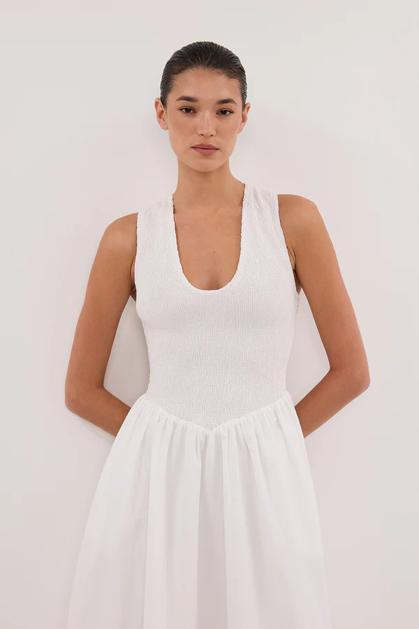 FLORENCE WHITE SLEEVELESS COTTON MIDI DRESS | DISSH