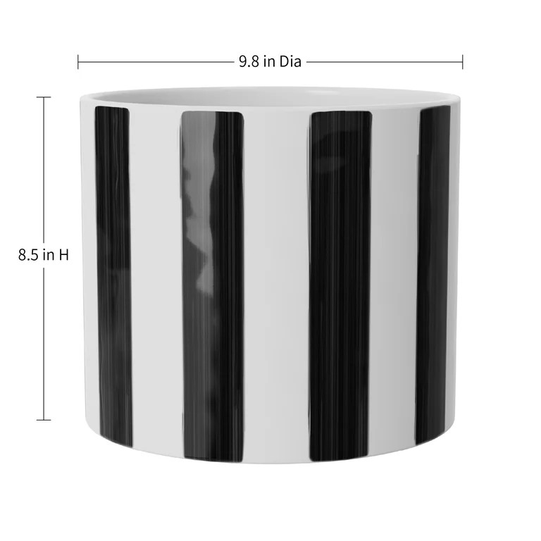 Mainstays Andrew 10" x 10" x 8.75" Round Rich Black and Arctic White Ceramic Planter | Walmart (US)