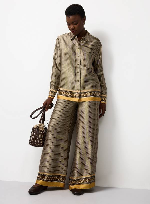 Beige Scarf Print Ultra Wide Leg Trousers 14 | Tu Clothing