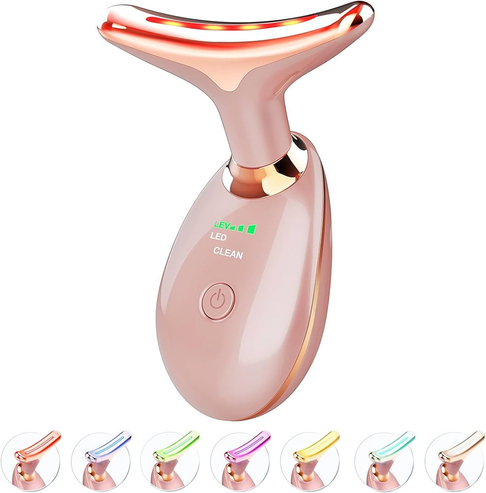 Light Based Face-Neck-Massager - 7 Color Portable Facial Massager for Skin Care, Rose Gold | Amazon (US)