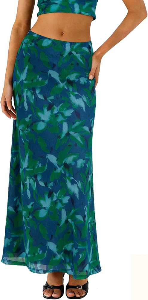 BLENCOT Womens High Waisted Long Mesh Polka Dot Maxi Skirt | Amazon (US)