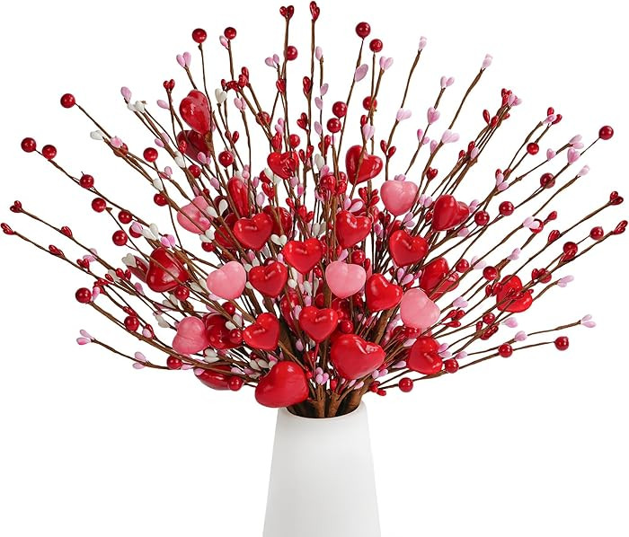 Childom 6 Pcs Valentines Day Decorations,16 Inch Red and Pink Hearted Picks with Berries,Flowers ... | Amazon (US)