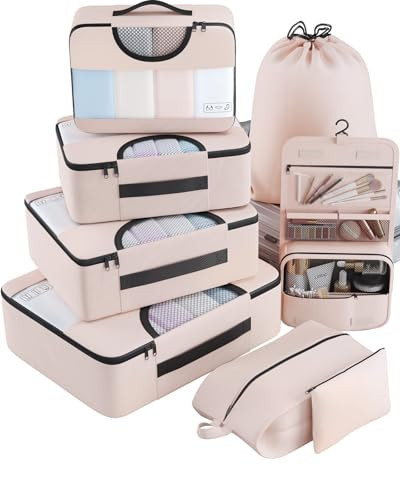 Veken 8 Set Packing Cubes, Travel Gifts for Women Mom, Carry on Suitcase Organizer Bags with Hanging Toiletry Bag and Large Laundry Bag, Travel Essentials Luggage Accessories for Cruise Ship | Amazon (US)