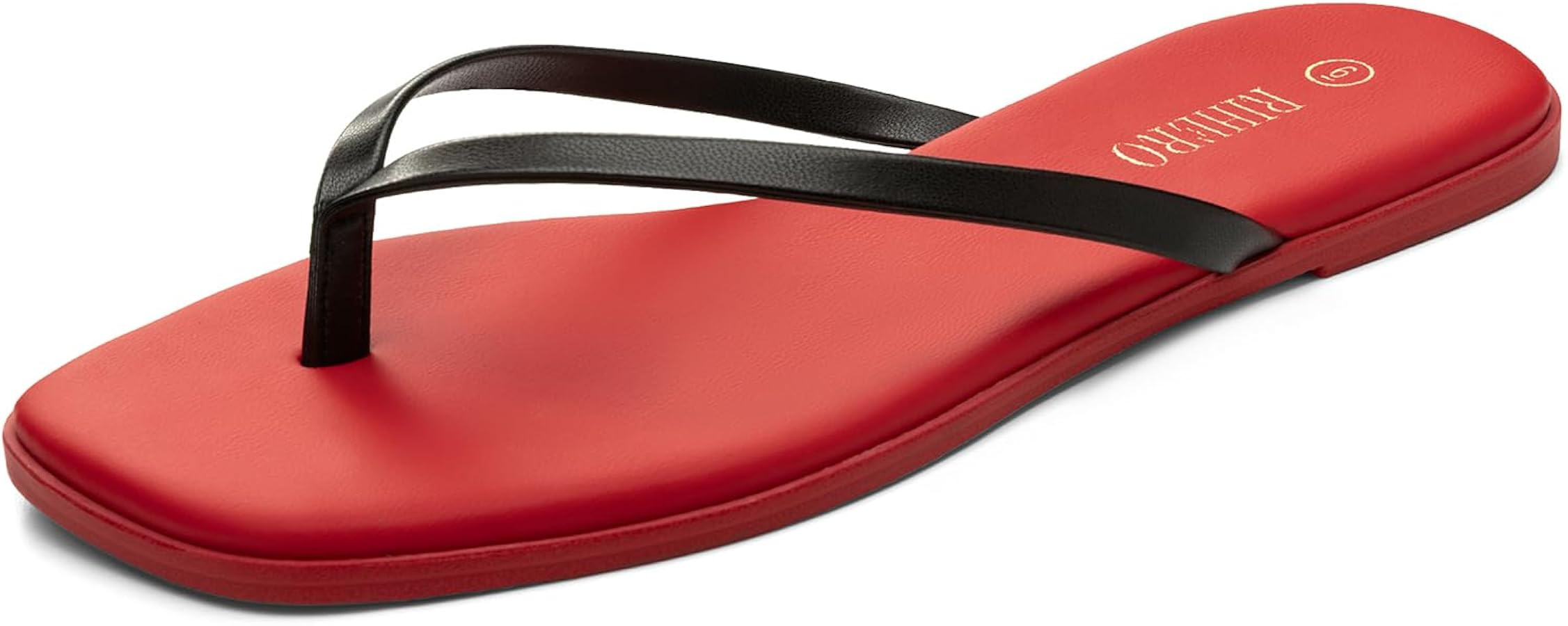 Rihero Flip Flops for Women Comfortable Square Toe Beach Sandals Slip On Leather Thong Flat Sanda... | Amazon (US)