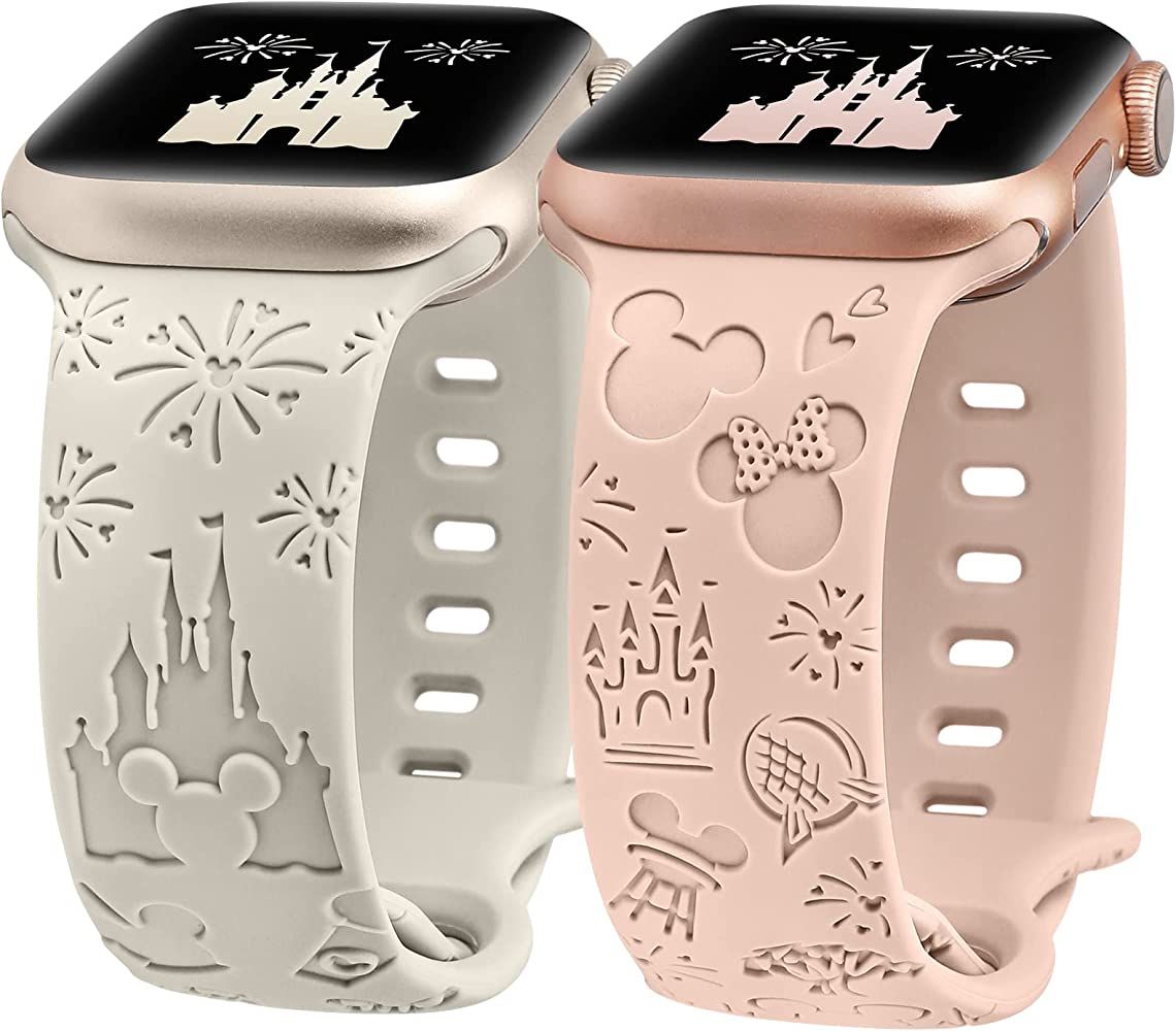 2 Packs Cartoon Engraved Bands Compatible with Apple Watch Bands 38mm 40mm 41mm 44mm 45mm 42mm 49... | Amazon (US)