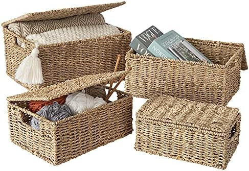 Artera Wicker Storage Basket - Set of 3 Woven Seagrass Baskets with Lid and Handle for Organizing... | Amazon (US)