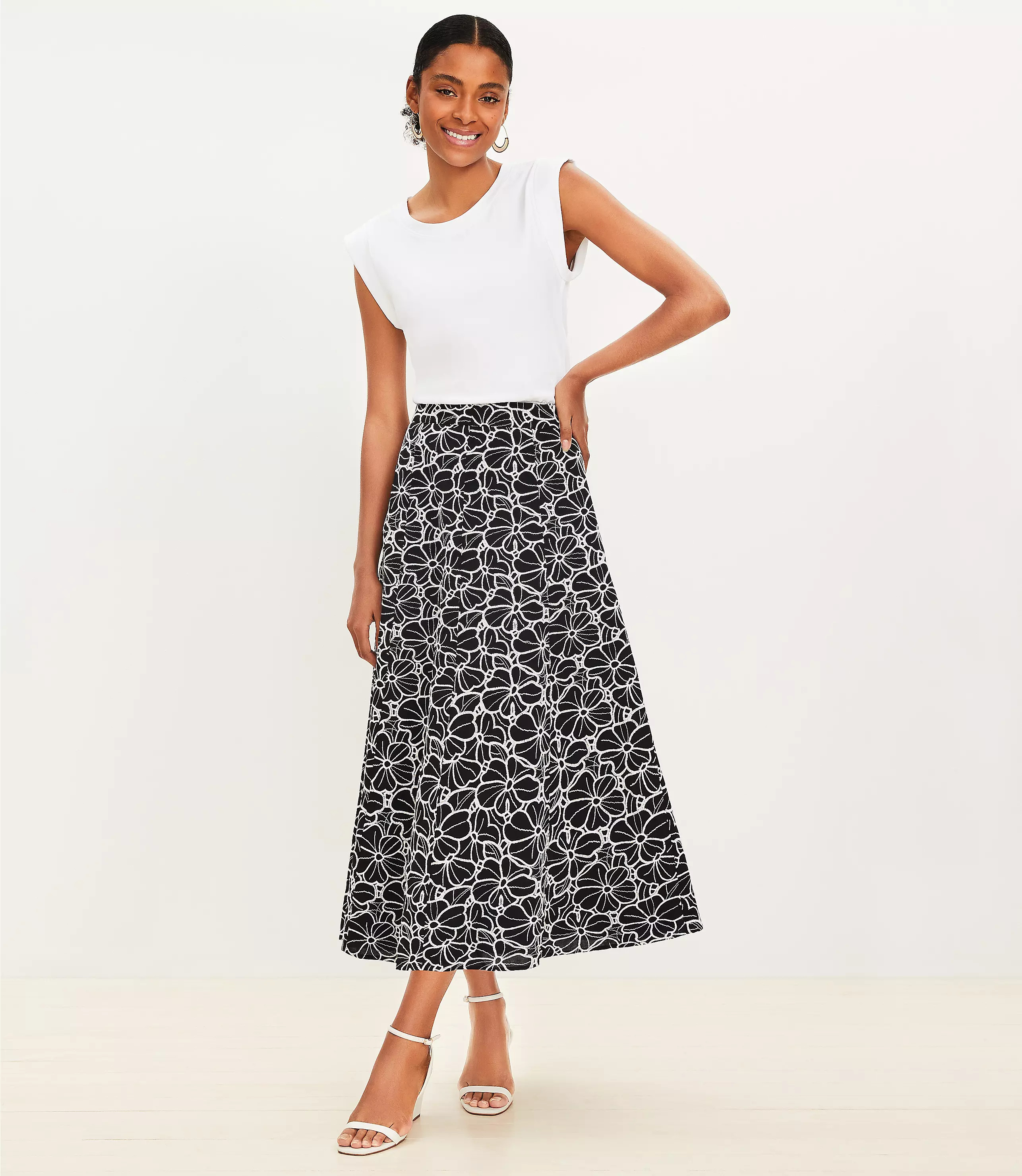 Eyelet Seamed Midi Skirt | LOFT