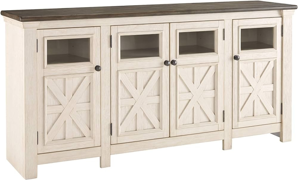 Signature Design by Ashley Bolanburg Two Tone Farmhouse TV Stand, Fits TVs up to 72", 3 Cabinets ... | Amazon (US)