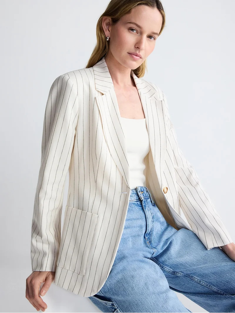 Scoop Women\u2019s and Women's Plus Linen Blend Blazer, Sizes XS-4X - Walmart.com | Walmart (US)