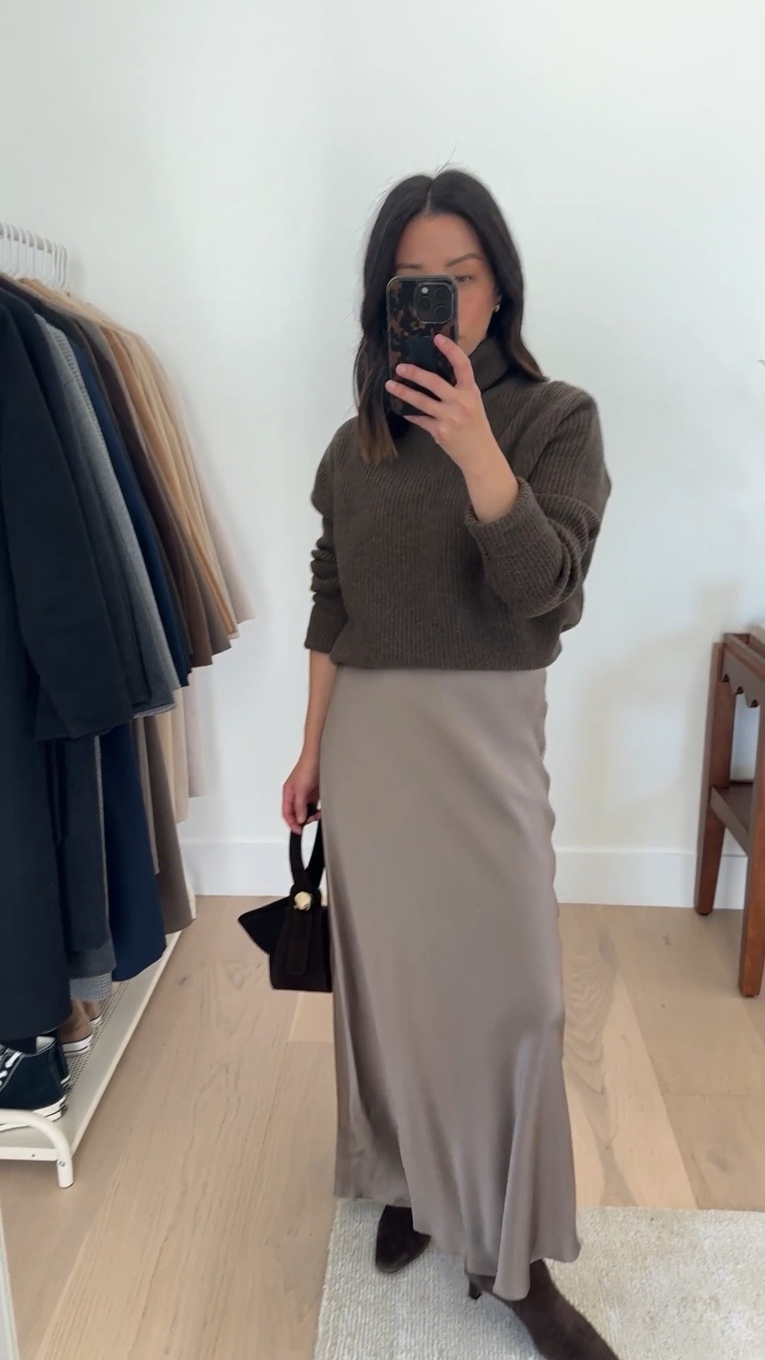 @onequince silk washable maxi skirt in morel grey. Wearing size xs #quincepartner

Holiday style, petite style 

#LTKSeasonal #LTKHoliday #LTKPetite