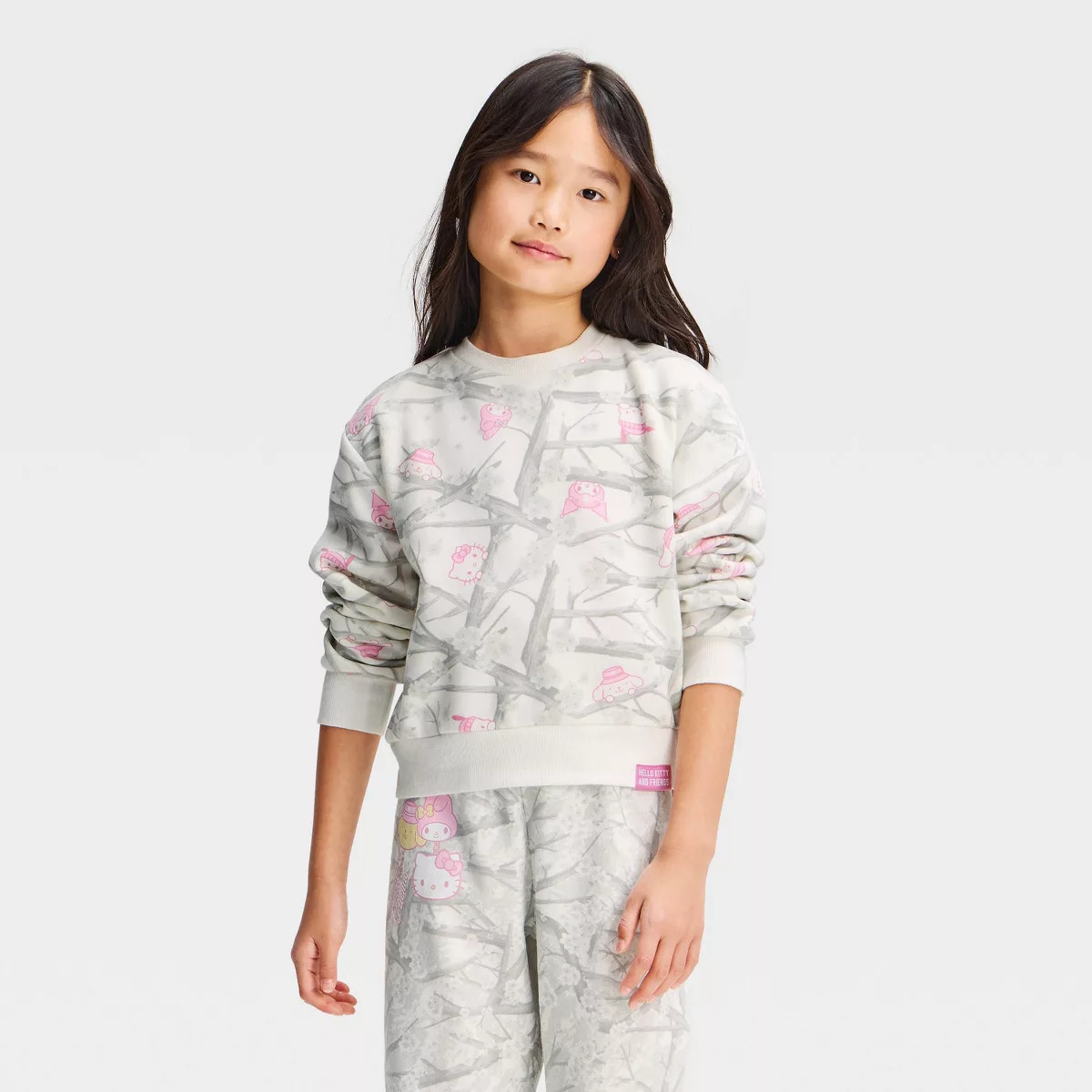 Girls' Hello Kitty Cherry Blossom Camo Sweatshirt - White S | Target