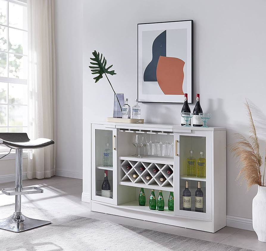 Home Source Jill Zarin White Bar Cabinet with Gold Accent Handles | Amazon (US)