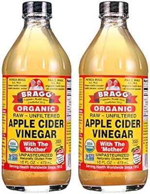 Bragg Organic Raw Unfiltered Apple Cider Vinegar with The Mother, 16 ounce, 2 Pack | Amazon (US)