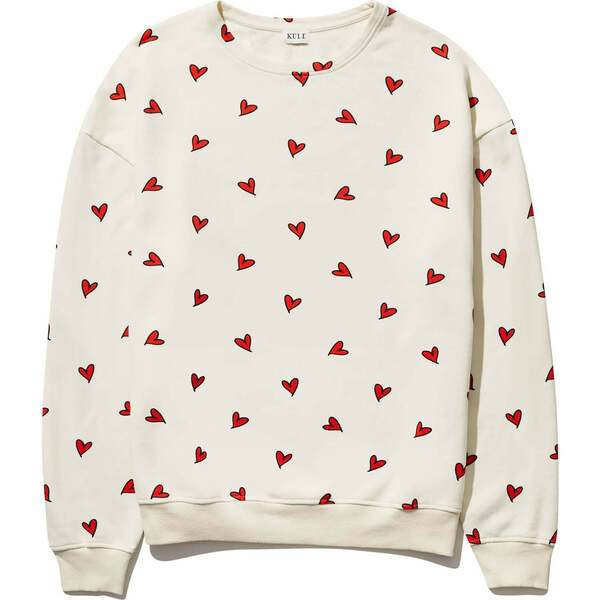 The Women's Oversized All Over Heart Sweatshirt, Cream | Maisonette