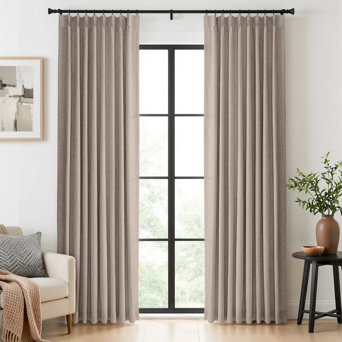 Pinch Pleated 100% Blackout Curtains Linen Blend Drapes with 20 Hooks Curtains for Living Room an... | Wayfair North America