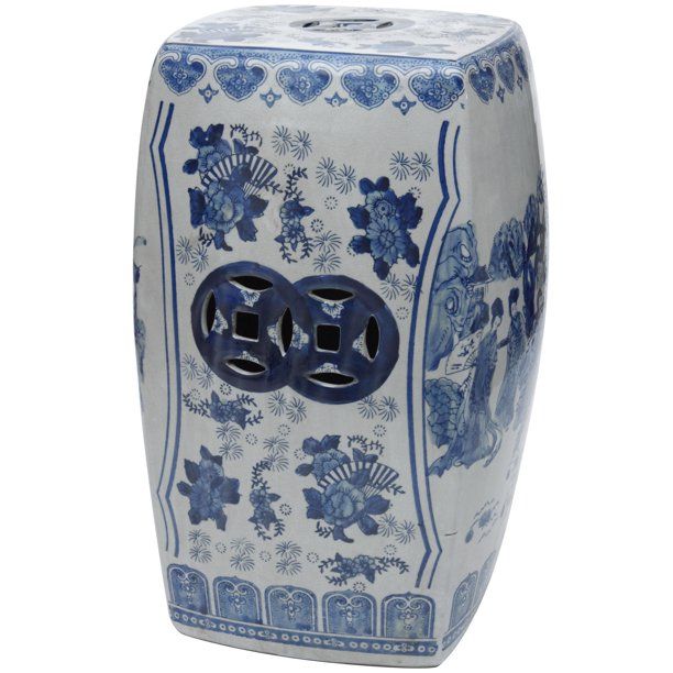 18" Ladies Blue & White Porcelain Square Garden Stool | Walmart (US)