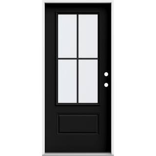 36 in. x 80 in. 1 Panel Left-Hand/Inswing 3/4 Lite Clear Glass Black Steel Prehung Front Door | The Home Depot