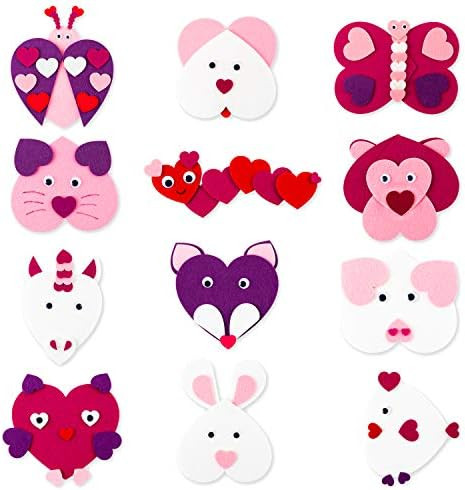 WATINC 12Pcs Valentine's DIY Craft Kit Felt Hearts Animals Art Set with Unicorn Bug Butterfly Rab... | Amazon (CA)