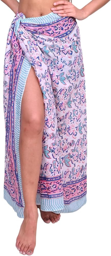 Hand Block Printed Cotton Sarong Wraps for Women – Lightweight Beach Swimsuit Cover Up, One Siz... | Amazon (US)