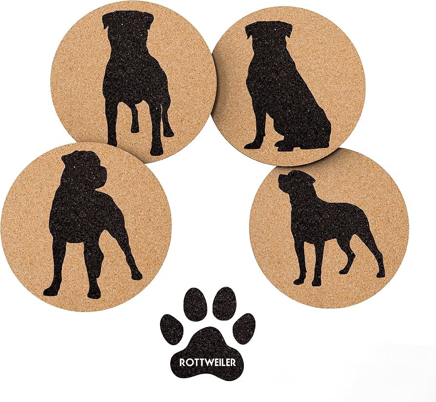 Rottweiler Lovers Cork Drink Coasters - Set of 4 Dog Coasters with Protective Bottom - Rottweiler... | Amazon (US)