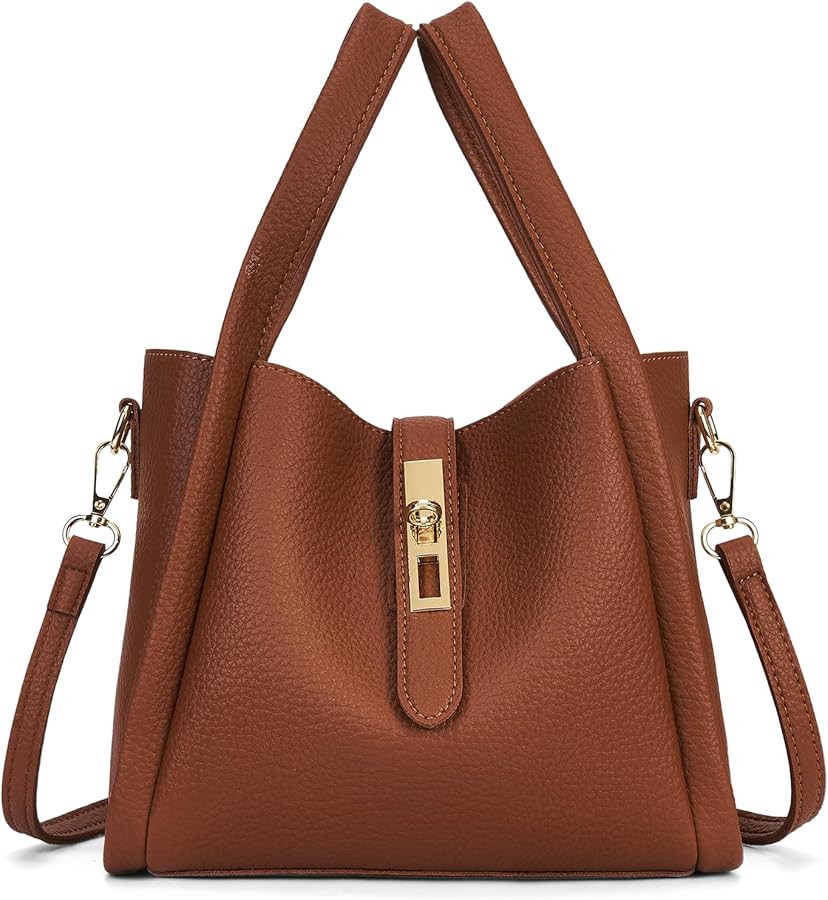 hibear Trendy Vintage Bucket Bag Women's Crossbody Bucket Bag Work Handbag Carry all Shoulder Pur... | Amazon (US)