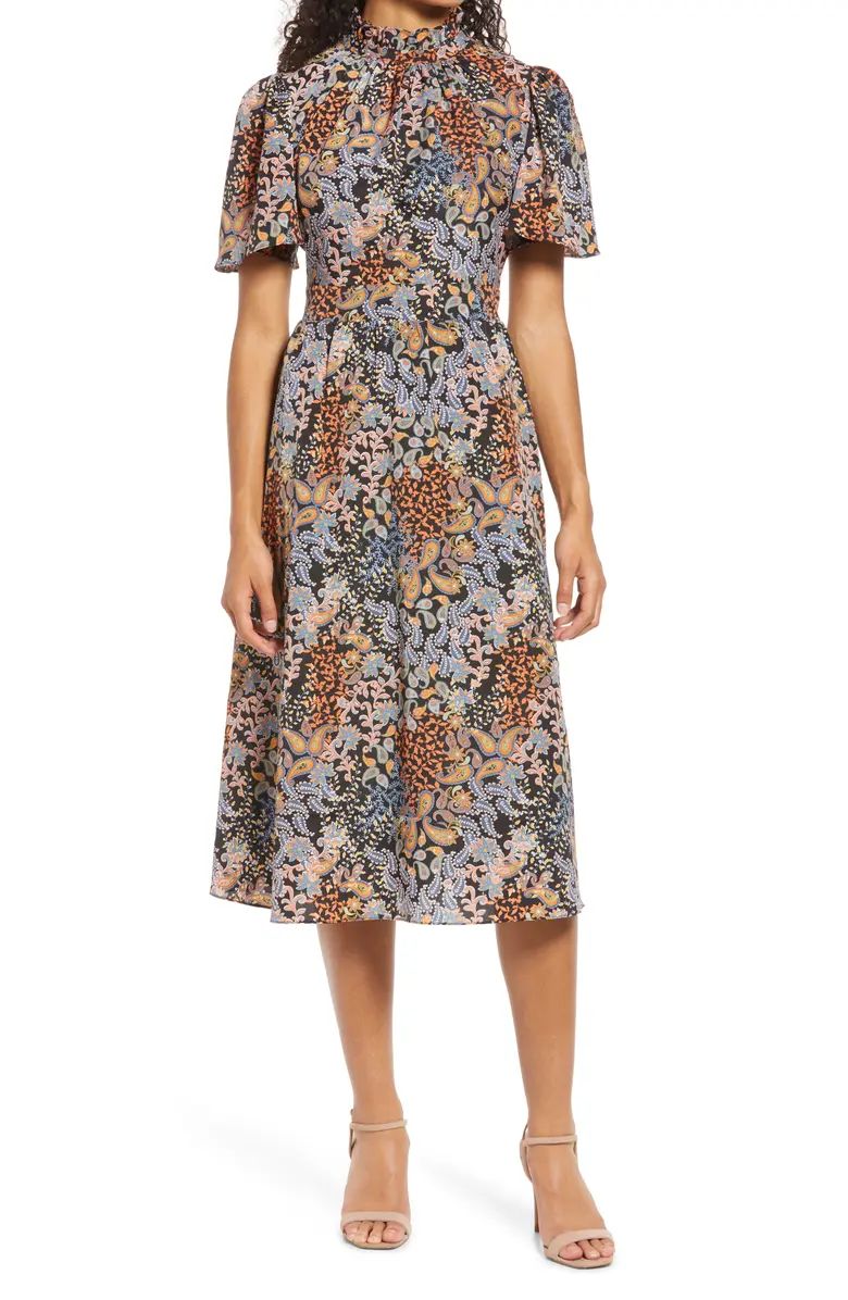 Print Flutter Sleeve Midi Dress | Nordstrom | Nordstrom