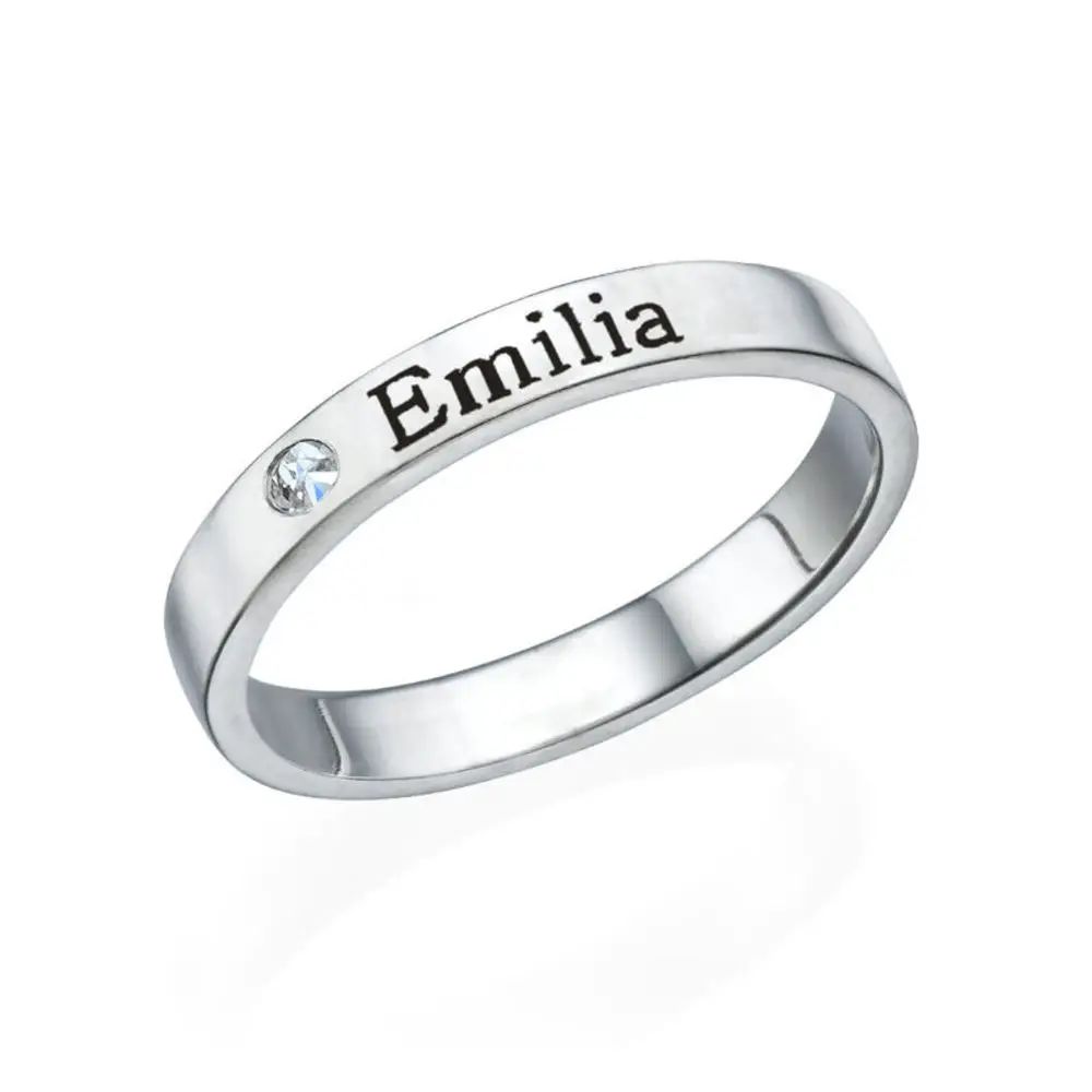 Stackable Name Ring in Silver with Diamond | MYKA