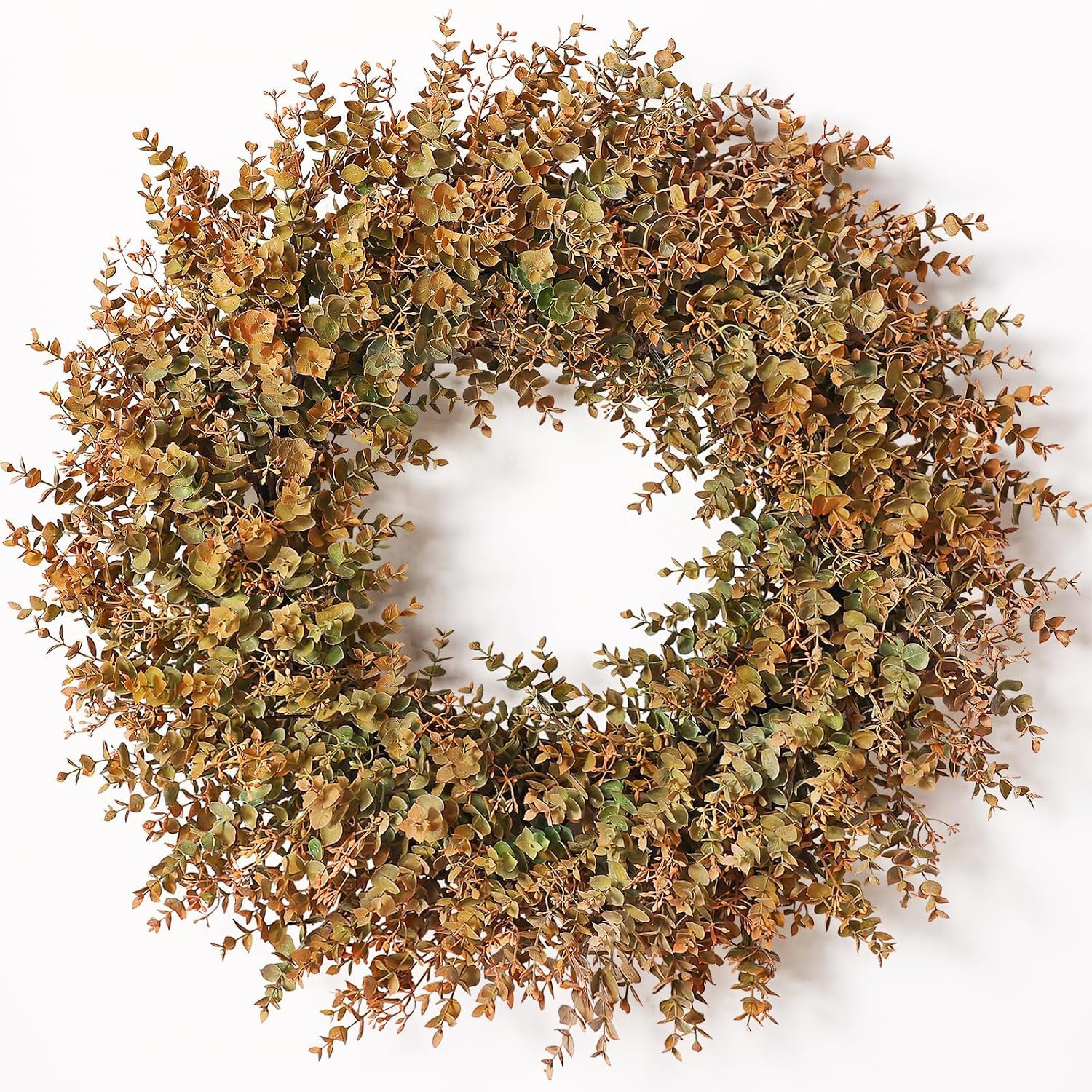 32" Large Fall Wreath for Front Door - Artificial Eucalyptus Leaves with Orange Seeds Outdoor Wreath for Porch,Window,Farmhouse,Home,Thanksgiving Day Harvest Festival Autumn Decor (Fall Orange) | Amazon (US)