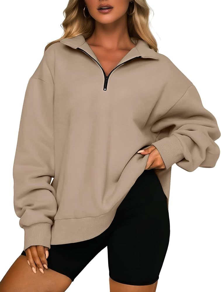 Lepunuo Womens Oversized Half Zip Sweatshirt Quarter Zip Pullover Long Sleeve Hoodie Sweater Teen Gi | Amazon (US)