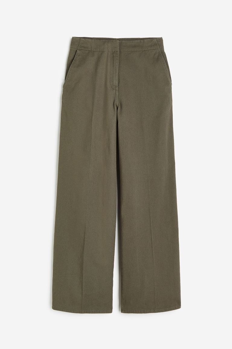 Cotton twill trousers - Dark khaki green - Ladies | H&M GB | H&M (UK, MY, IN, SG, PH, TW, HK)