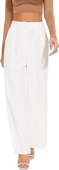 FUNYYZO Women's Wide Leg Pants High Elastic Waisted in The Back Business Work Trousers Long Strai... | Amazon (US)