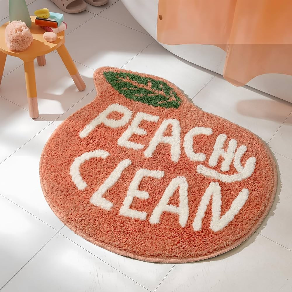 Peach Bathroom Rugs and Mat Cute Cartoon Decor Plush Non-Slip and Absorbent Bathtub Rug Washable | Amazon (US)