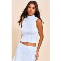 Petite Baby Blue Knitted Sleeveless Long Top | PrettyLittleThing US