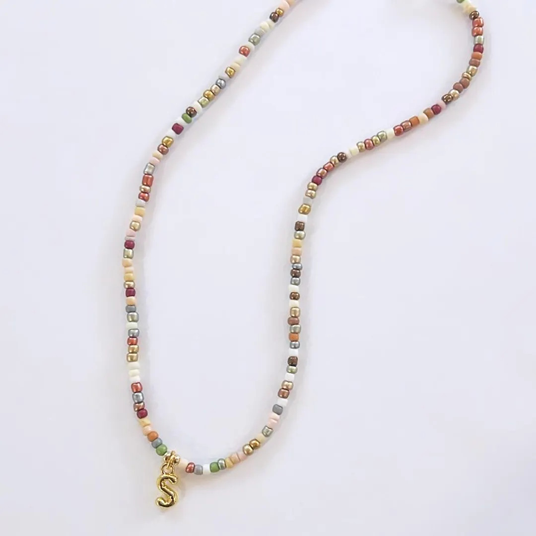 Neutral Initial Beaded Necklace | Initials | Mom | Gift for Mom | Kids | Beads | Gifts | Colorful... | Etsy (US)