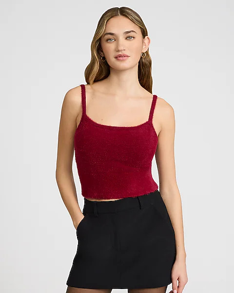 Fuzzy Cropped Sweater Cami | Express