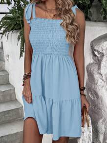 Breezaya Women's Solid Color Shirred Detail Cami Dress | SHEIN