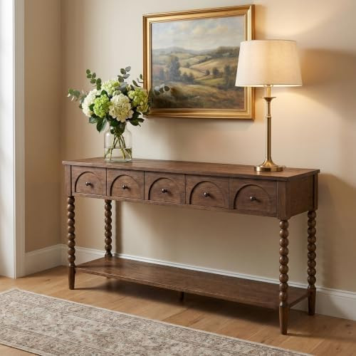 Pembroke 58" Wood Entryway Sofa Console Table, Cocoa Brown | Cottage, Drawers & Lower Shelf Stora... | Amazon (US)