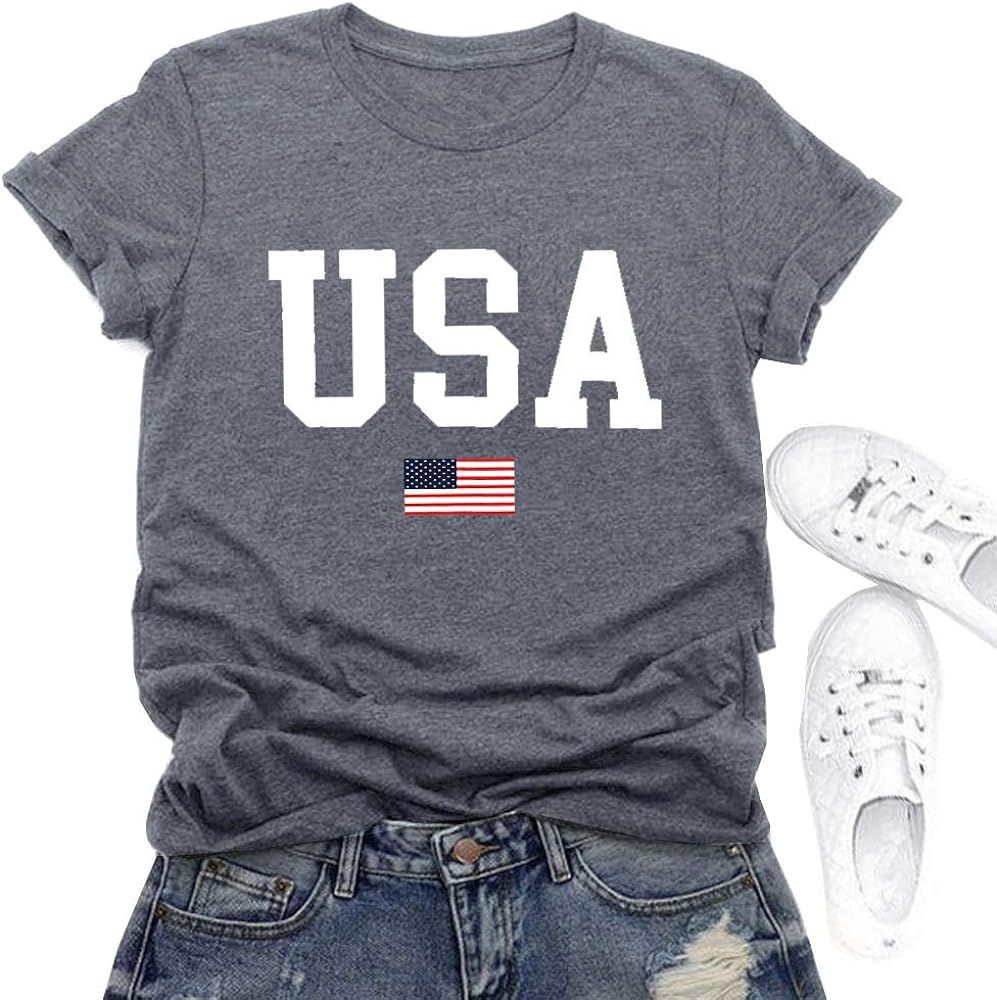 USA Flag Tee Shirt for Women 4th of July Memorial Day Gift T Shirt Casual Short Sleeve American Prou | Amazon (US)
