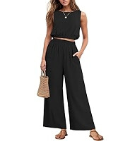 Two Piece Sets for Women Sleeveless Crop Top Wide Leg Pants Travel Outfits for Women 2025 : Amazo... | Amazon (CA)