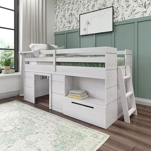 Max & Lily Loft Bed Twin Size, Solid Wood Low Loft Bed with Storage Drawer and Ladder, Modern Far... | Amazon (US)