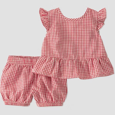 Little Planet by Carter's Baby Girls' Organic 2pc Gingham Ruffle Woven Set - Red Newborn | Target