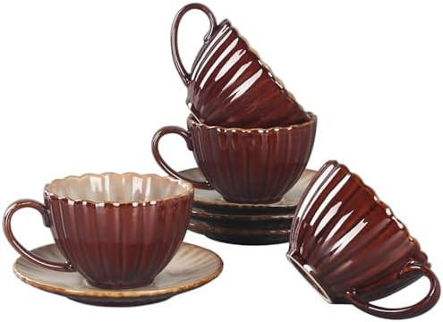 Espresso 6.7 Oz Coffee Mugs, Ceramic Coffee Mugs with Texture Patterns for Man,Woman,Dad,Mom, Mod... | Amazon (US)