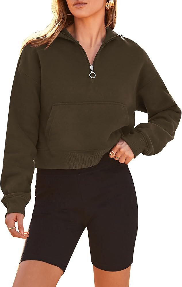 PRETTYGARDEN Womens Fall Fashion 2023 Cropped Sweatshirt Casual Long Sleeve Zip Up Trendy Pullover T | Amazon (US)