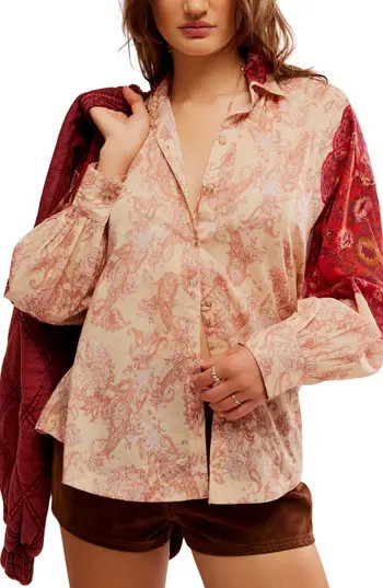 Free People Rosebud Paisley Print Cotton Button-Up Shirt in Tea Combo at Nordstrom Rack, Size X-Small | Nordstrom Rack