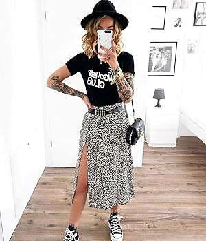 Women's Leopard Maxi Skirt,High Waist Stretch | Amazon (US)